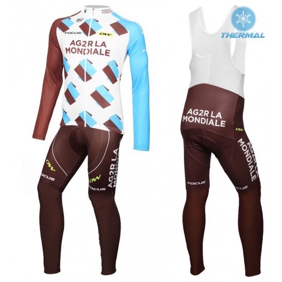 2016 Team Ag2r La Mondiale Thermo Squadre Pro Abbigliamento Ciclismo Maglia Ciclismo Manica Lunga e Salopette Lunga 17467-BF