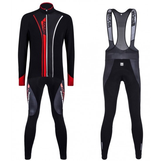 2016 Santini VEGA nero -Rosso Squadre Pro Abbigliamento Ciclismo Maglia Ciclismo Manica Lunga e Salopette Lunga 24856-DA