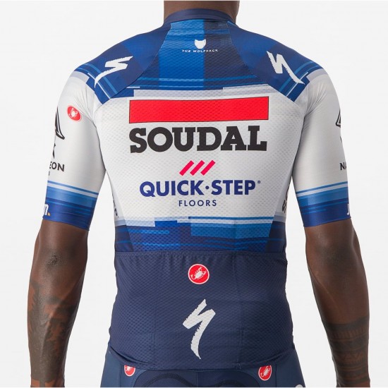 Maglia da ciclismo a manica corta Soudal Quick-Step 2023 Aero Race 6.1 della squadra di ciclisti professionisti Maglia da ciclismo a manica corta Soudal Quick-Step 2023 Aero Race 6.1 della squadra di ciclisti professionisti