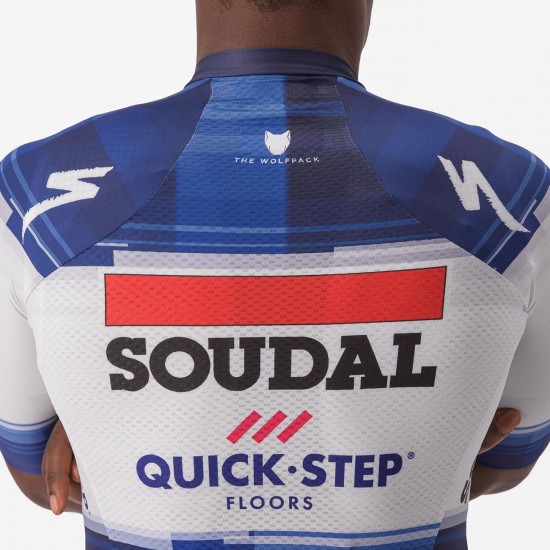 Maglia da ciclismo a manica corta Soudal Quick-Step 2023 Aero Race 6.1 della squadra di ciclisti professionisti Maglia da ciclismo a manica corta Soudal Quick-Step 2023 Aero Race 6.1 della squadra di ciclisti professionisti