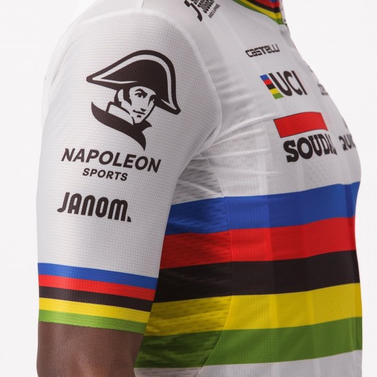 Soudal Quick-Step World Champion Rainbow Jersey 2023 Competizione Maglia da ciclismo a maniche corte Squadra di ciclismo professionale Soudal Quick-Step World Champion Rainbow Jersey 2023 Competizione Maglia da ciclismo a maniche corte Squadra di ciclismo professionale