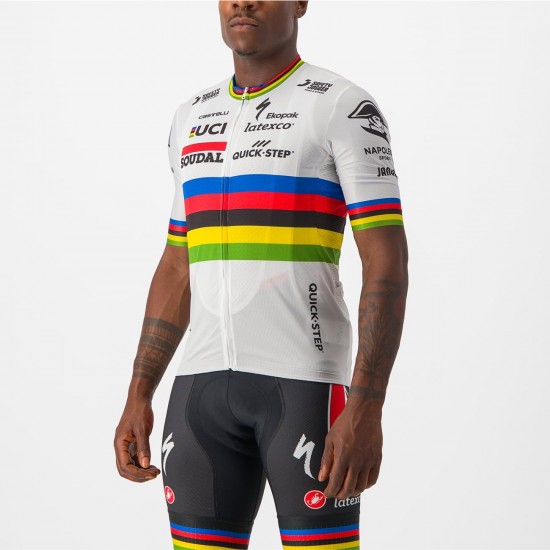 Soudal Quick-Step World Champion Rainbow Jersey 2023 Competizione Maglia da ciclismo a maniche corte Squadra di ciclismo professionale Soudal Quick-Step World Champion Rainbow Jersey 2023 Competizione Maglia da ciclismo a maniche corte Squadra di ciclismo professionale