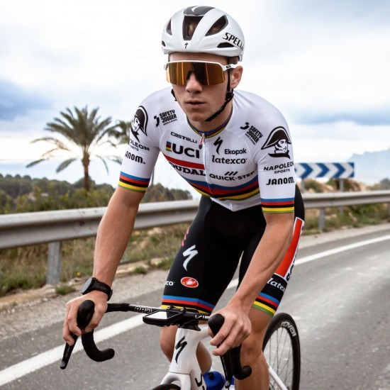 Soudal Quick-Step World Champion Rainbow Jersey 2023 Competizione Maglia da ciclismo a maniche corte Squadra di ciclismo professionale Soudal Quick-Step World Champion Rainbow Jersey 2023 Competizione Maglia da ciclismo a maniche corte Squadra di ciclismo professionale